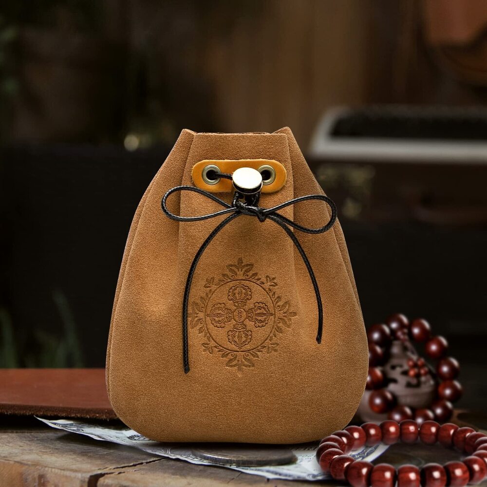 7208 Leather Drawstring Jewelry Pouch for Rings and Necklaces, Travel - Picture 9 of 9